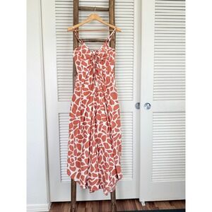 Mahina Giraffe Print Jumpsuit Womens Medium Orange White Smocked Wide Leg